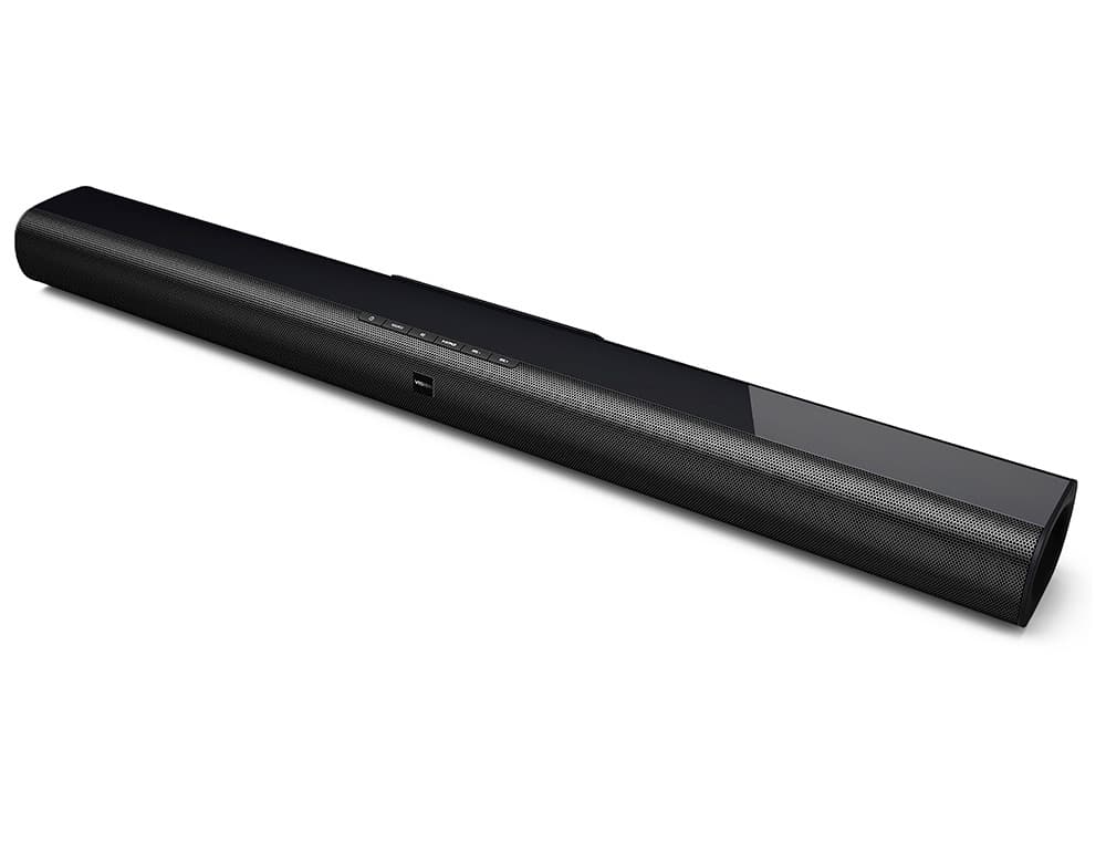 Black soundbar on a white background