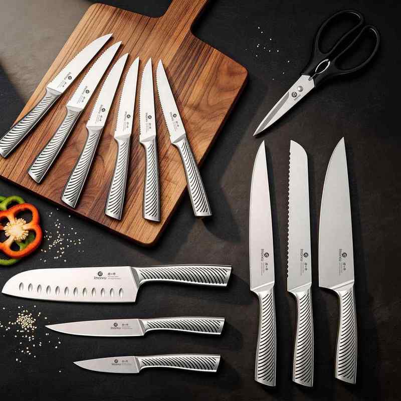 Kitchen knife set in a wooden block